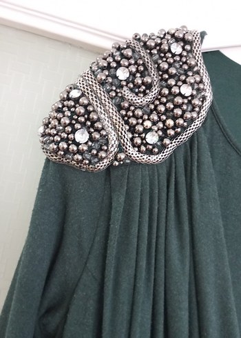 Drapeli Uzun Yeşil Kadın Abiye Elbise - Görsel 3