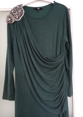 Drapeli Uzun Yeşil Kadın Abiye Elbise - Görsel 2