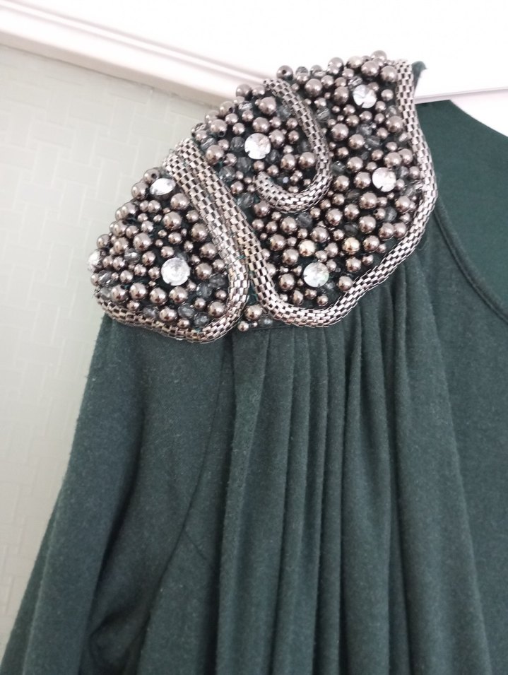 Drapeli Uzun Yeşil Kadın Abiye Elbise - Görsel 3