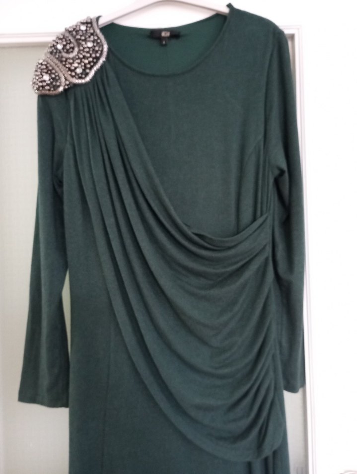 Drapeli Uzun Yeşil Kadın Abiye Elbise - Görsel 2