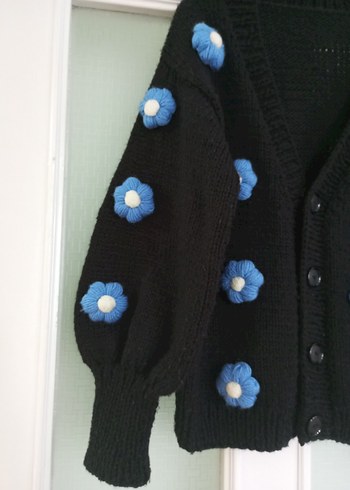 Nakışlı Mavi Çiçekli Bohem Hırka - Görsel 2