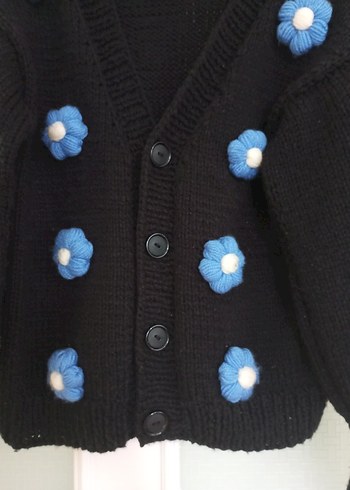 Nakışlı Mavi Çiçekli Bohem Hırka - Görsel 3