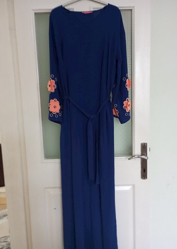 Nakışlı Mavi Uzun Bohem Elbise - Görsel 3