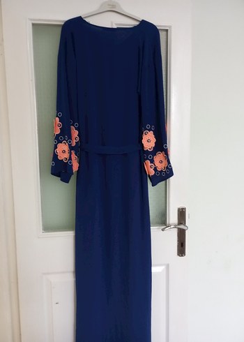 Nakışlı Mavi Uzun Bohem Elbise - Görsel 2