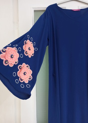 Nakışlı Mavi Uzun Bohem Elbise - Görsel 4