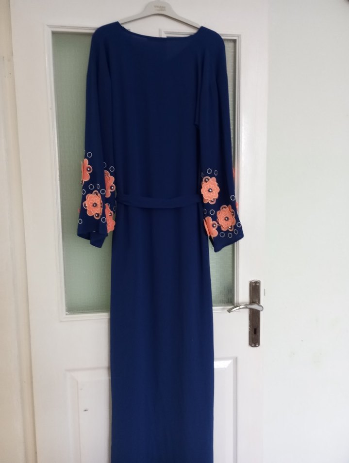 Nakışlı Mavi Uzun Bohem Elbise - Görsel 2