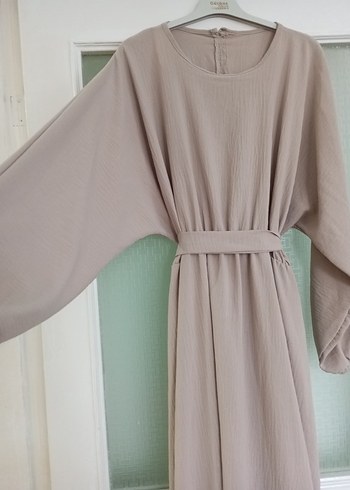 Bej Salaş Keten Uzun Kadın Elbise - Görsel 2