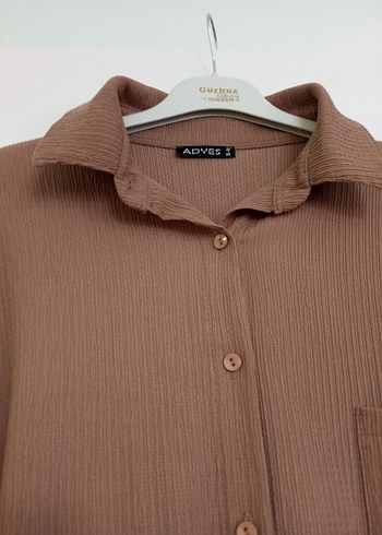 Bej Uzun Kollu Keten Kadın Gömlek - Görsel 4