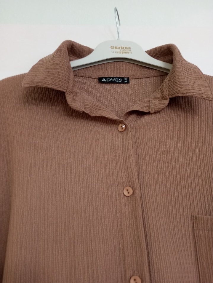 Bej Uzun Kollu Keten Kadın Gömlek - Görsel 4