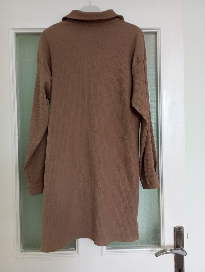 Bej Uzun Kollu Keten Kadın Gömlek - Görsel 5