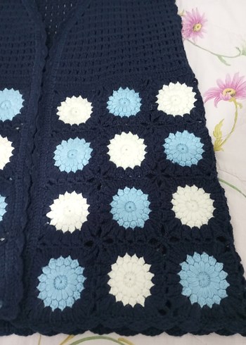 çiçek desenli lacivert kadın hırka - Görsel 4