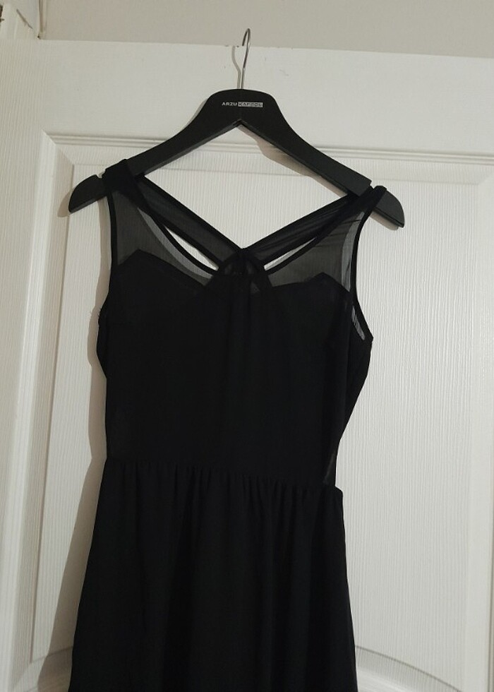 Abiye elbise tül siyah sade ve şık  - Görsel 3