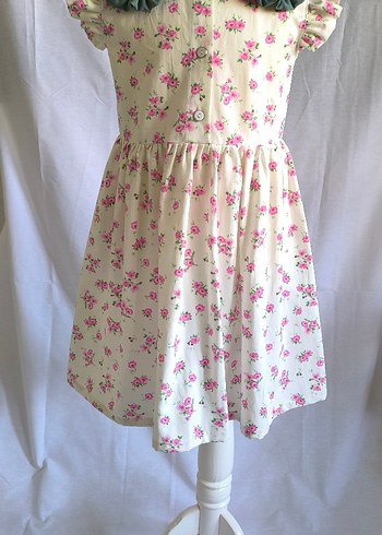 Pembe Çiçekli Vintage Kız Elbisesi