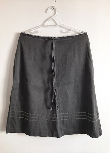 Gri vintage isleme detayli midi etek