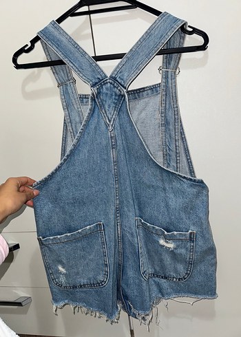 Mavi Denim Askılı Kadın Şort Tulum - Görsel 2