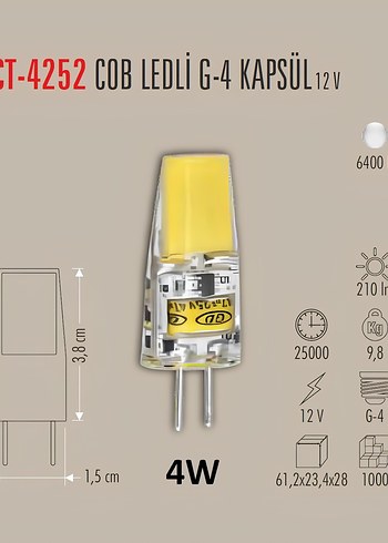Cata 12 Volt / 4 Watt / İğne Ayaklı G4 Led Ampul (CT-4252)