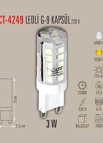 Cata 220 Volt / 3 Watt / G9 Led Ampul (CT-4249)