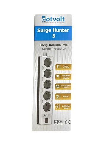 DOTVOLT 5li 1,5 mt. Akım Korumalı Gri Uzatma Kablosu (B-222) - Görsel 2