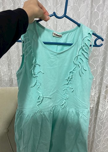 LC Waikiki Kolsuz Turkuaz Keten Kız Elbisesi