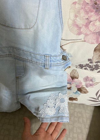 11-12 Yaş Beden Kızlar için Mavi Pastel Denim Askılı Tulum