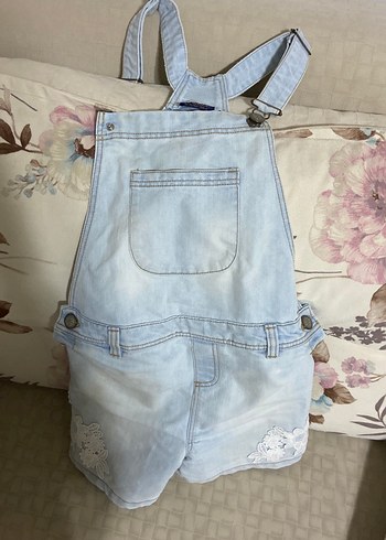 Kızlar için Mavi Pastel Denim Askılı Tulum