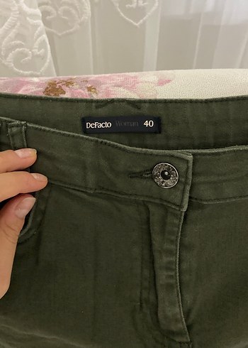DeFacto Kadın Haki Düğmeli Pamuk Pantolon