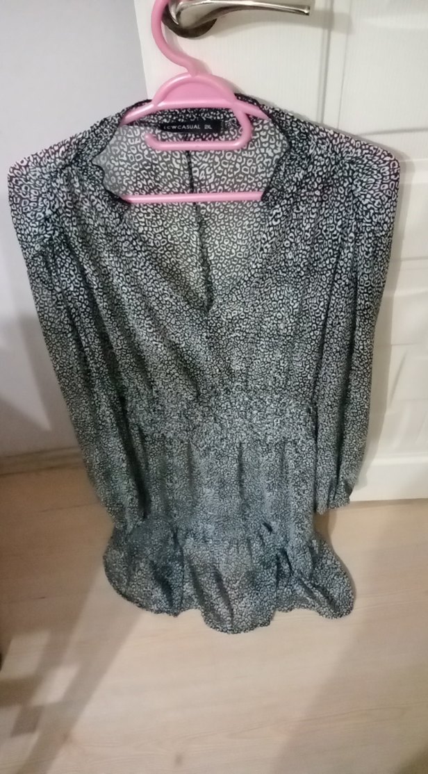 Gri şifon elbise diz alti - Görsel 4