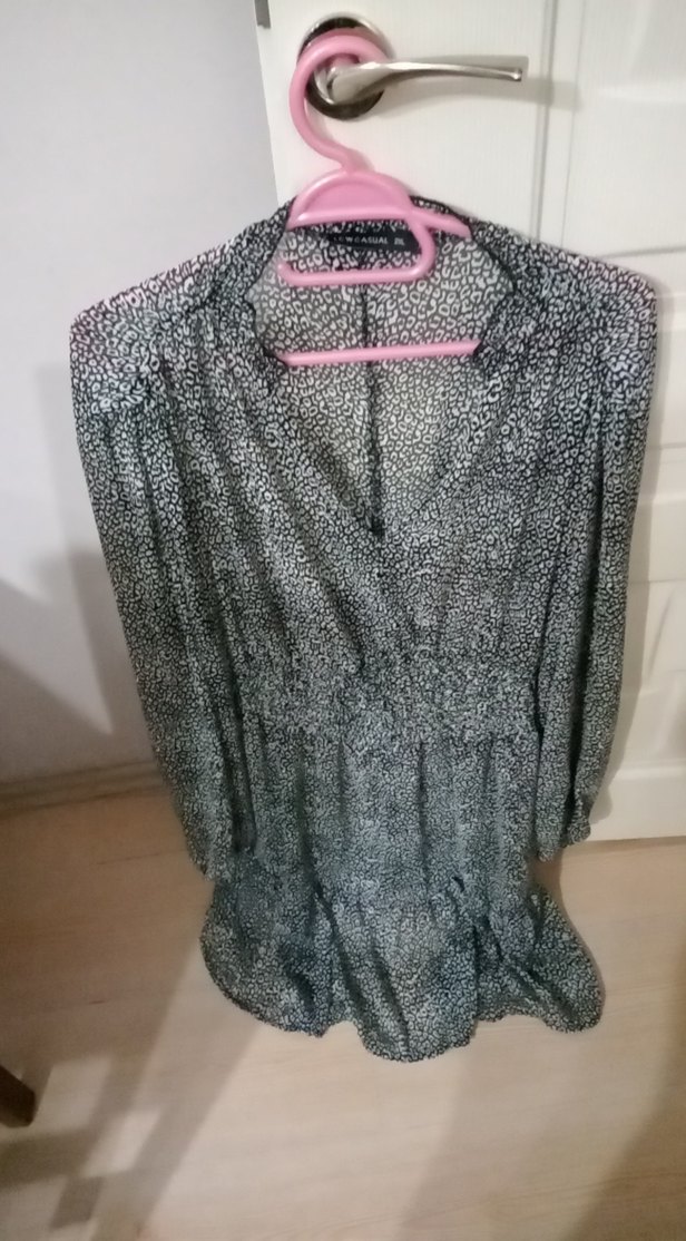 Gri şifon elbise diz alti - Görsel 3