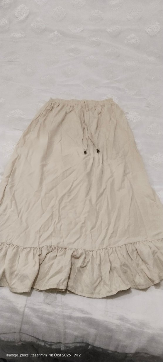 Kadın Beyaz Keten Salaş etek - Görsel 2