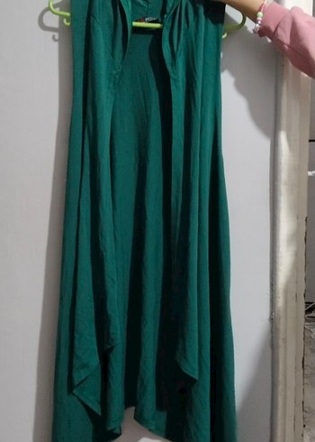 Yeşil Salaş V Yakalı Uzun yelek - Görsel 2