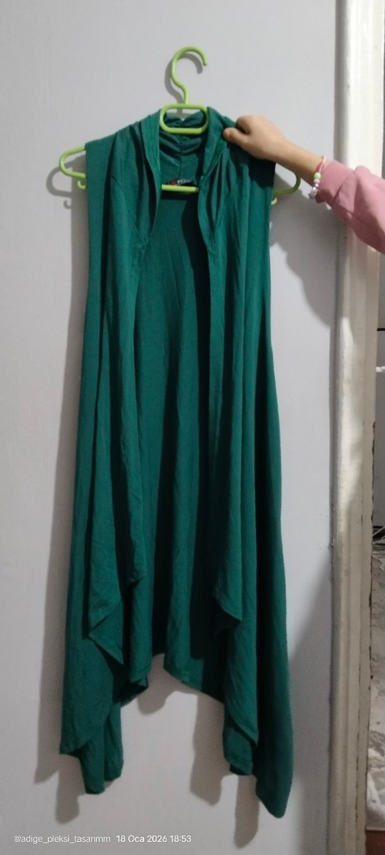 Yeşil Salaş V Yakalı Uzun yelek - Görsel 2