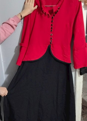 Klasik Zarif Kırmızı Siyah Uzun Gotik Elbise - Görsel 2