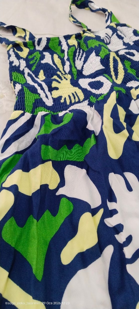 Renkli Desenli Uzun Askılı jileElbise - Görsel 2