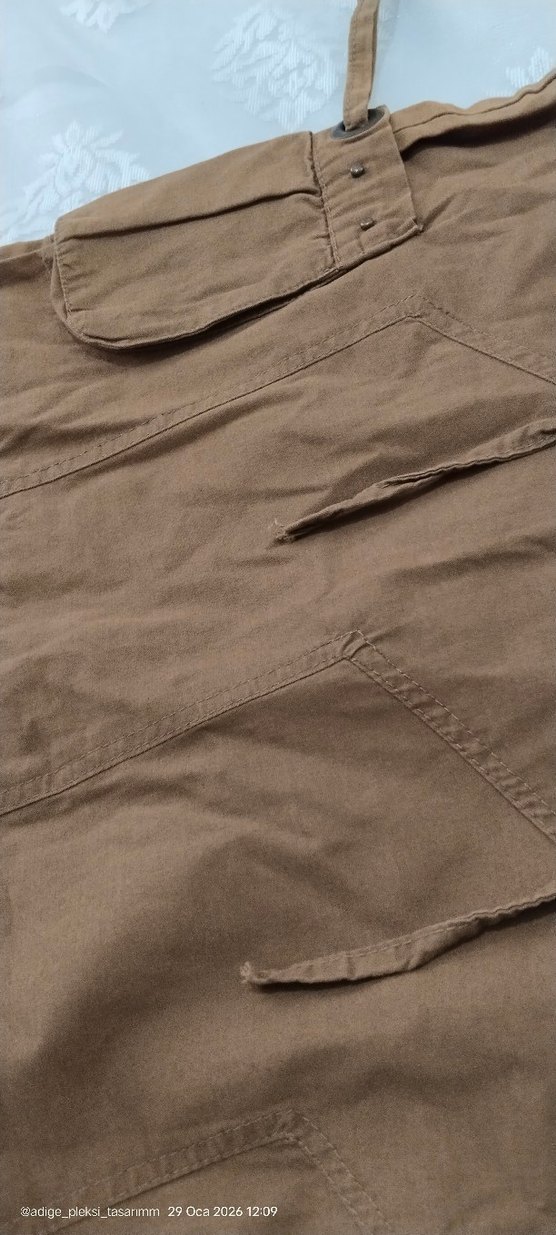 taba rengi keten kumaş cep detaylı 40 beden - Görsel 5