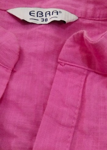 Pembe Keten V Yaka Düğmeli Kadın Gömlek - Görsel 3