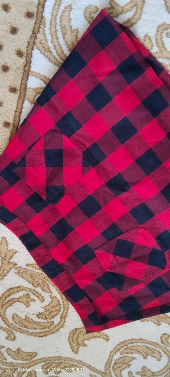 Kırmızı Kareli Fermuarlı Mini Etek - Görsel 2