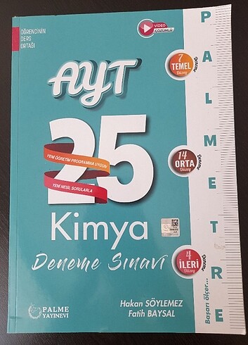 Sıfır kitap Palme Yayınları Palmetre Ayt Kimya 25'li deneme