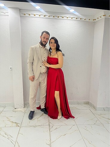Saten kırmızı abiye