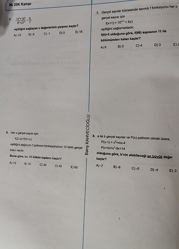 Barış kahvecioğlu ayt matematik tarama sınavları