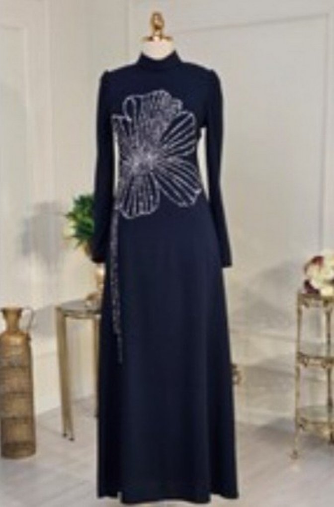 Siyah Payetli Uzun Kollu Uzun Elbise - Görsel 3