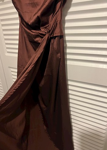 Kahverengi Drapeli Uzun Kadın Elbise - Görsel 3