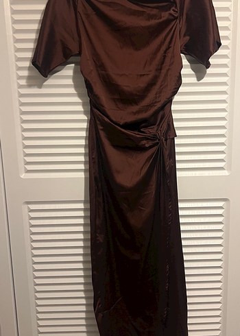 Kahverengi Drapeli Uzun Kadın Elbise - Görsel 2