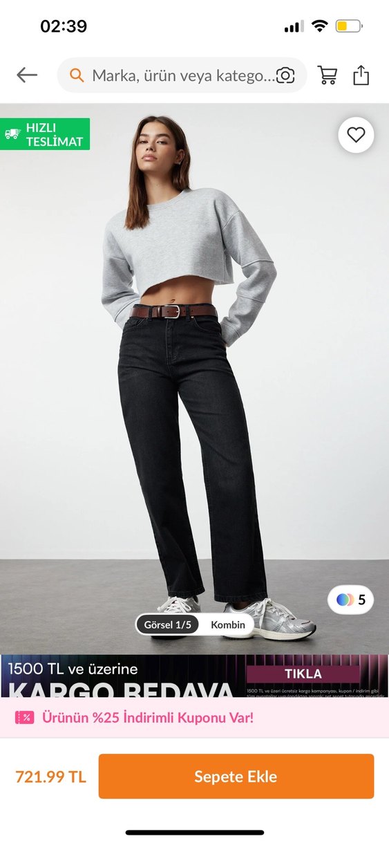 Yüksek bel straight jeans - Görsel 2