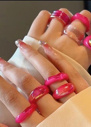 Pembe Epoksi Yüzük seti