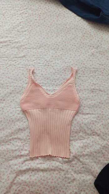 Pembe askılı bluz crop