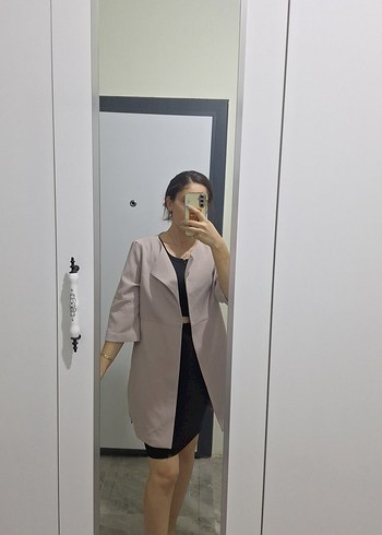 Bej Şeffaf Uzun Kollu Midi Ceket