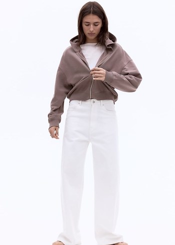 s Beden Kapüşonlu Fermuarlı Bej Sweatshirt