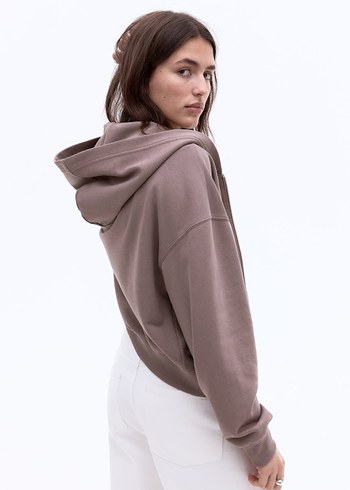 H&M Kapüşonlu Fermuarlı Bej Sweatshirt