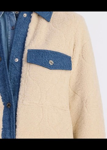 Düğmeli Bej Kadın Denim Ceket - Görsel 4