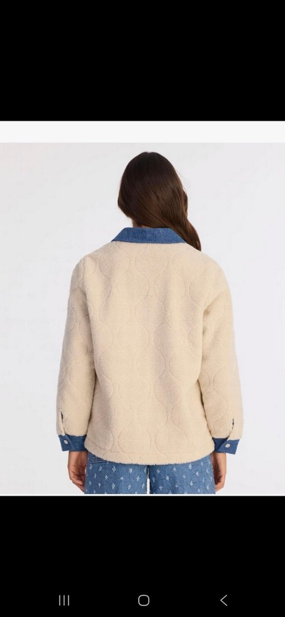 Düğmeli Bej Kadın Denim Ceket - Görsel 5